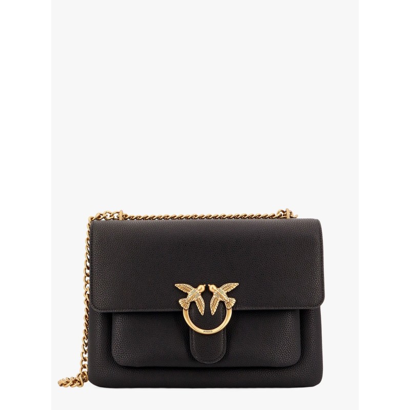 Leather shoulder bag with metal love birds buckle