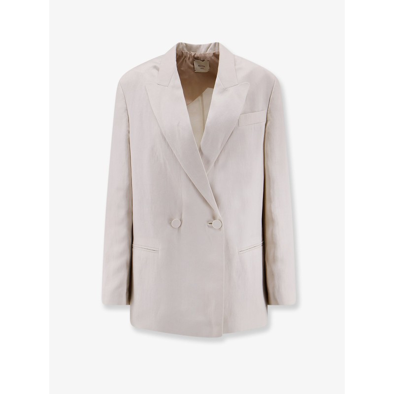 Double-breasted lyocell and linen blazer