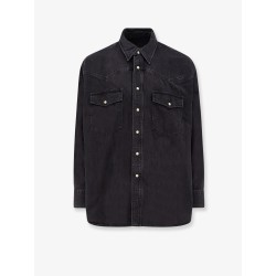 Black denim shirt with enamelled buttons