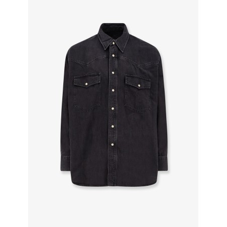 Black denim shirt with enamelled buttons