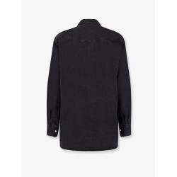 Black denim shirt with enamelled buttons
