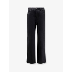 Black denim trousers with back leather patch
