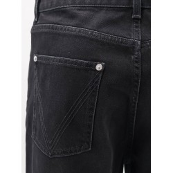 Black denim trousers with back leather patch