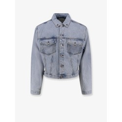 Denim jacket with padded shoulder pads