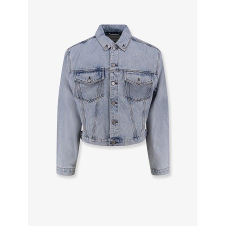 Denim jacket with padded shoulder pads
