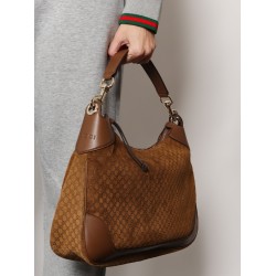 Gucci B suede shoulder bag with all-over GG motif
