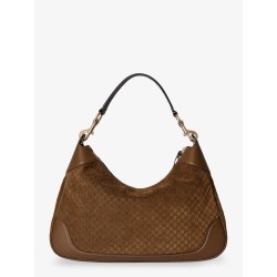 Gucci B suede shoulder bag with all-over GG motif