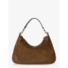 Gucci B suede shoulder bag with all-over GG motif