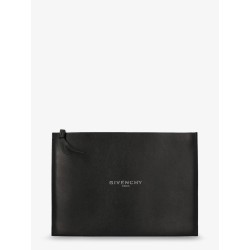 Leather clutch bag with lettering logo on the front