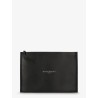 Leather clutch bag with lettering logo on the front