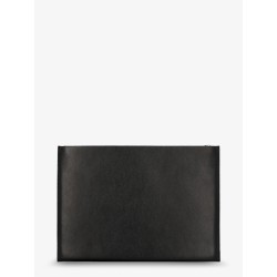 Leather clutch bag with lettering logo on the front