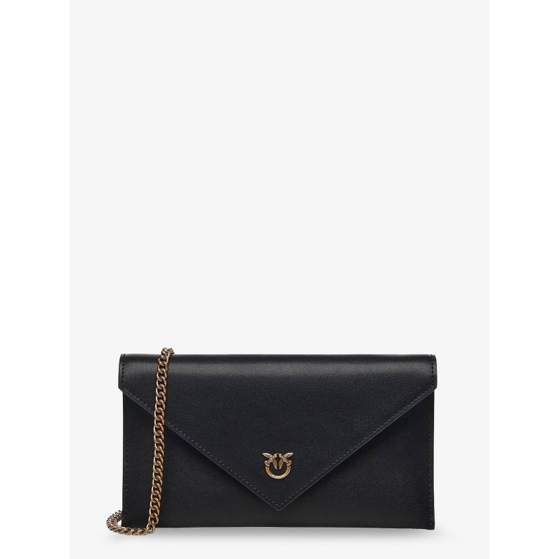 Leather clutch bag with metal Love Birds logo