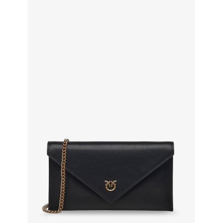 Leather clutch bag with metal Love Birds logo