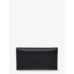 Leather clutch bag with metal Love Birds logo