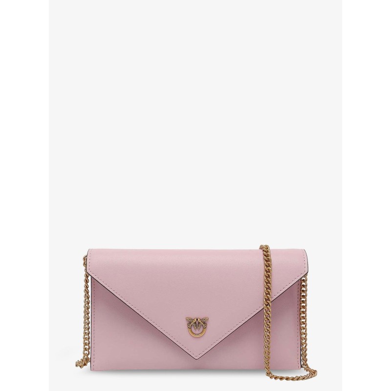 Leather clutch bag with metal Love Birds logo