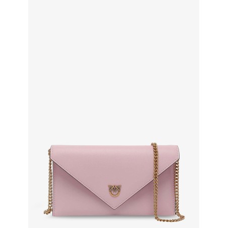 Leather clutch bag with metal Love Birds logo