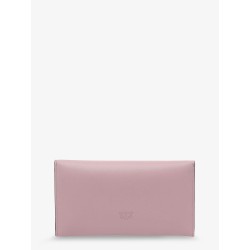 Leather clutch bag with metal Love Birds logo