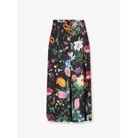 Silk midi skirt with Gucci Flora print