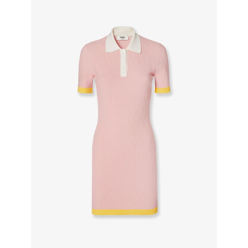 Cotton and silk blend short dress with all-over FF motif