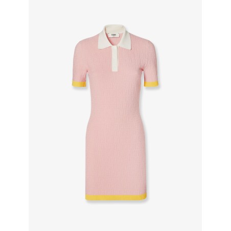 Cotton and silk blend short dress with all-over FF motif