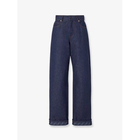 Blue denim jeans with FF detail on the bottom