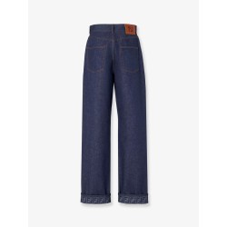 Blue denim jeans with FF detail on the bottom