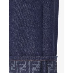 Blue denim jeans with FF detail on the bottom