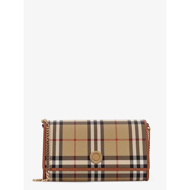 Coated canvas shoulder bag with check pattern