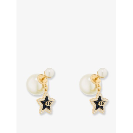 Gold-finish metal earrings with white resin pearls