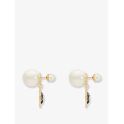 Gold-finish metal earrings with white resin pearls
