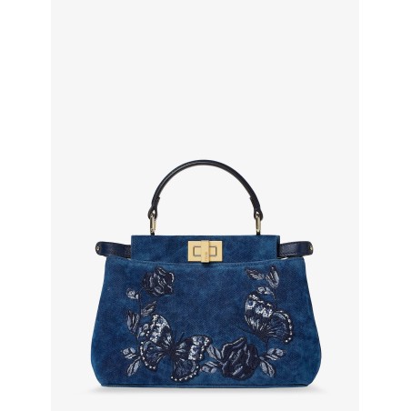 Peekaboo Mini Denim crossbody bag with Night Butterfly Embroidery