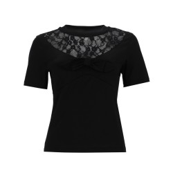 T-SHIRT WITH BOW AND LACE INSERTS
