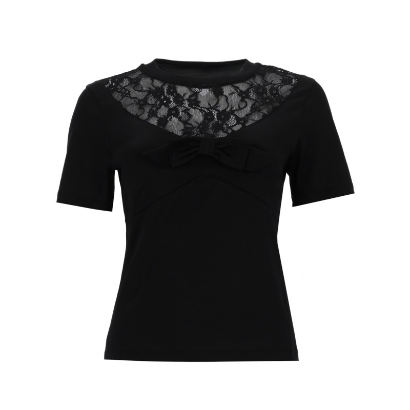 T-SHIRT WITH BOW AND LACE INSERTS