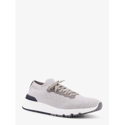 Low-top cotton knit and leather sneakers