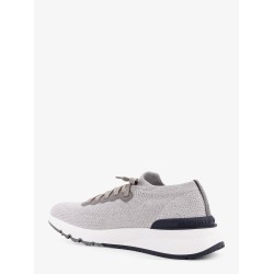 Low-top cotton knit and leather sneakers
