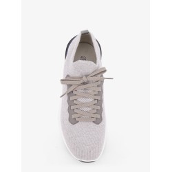 Low-top cotton knit and leather sneakers