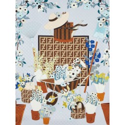 Silk scarf with Gardening print