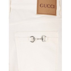 Denim trousers with metal Horsebit detail on the back