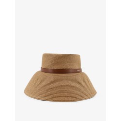 Wide-brimmed hat with metal logo on the front