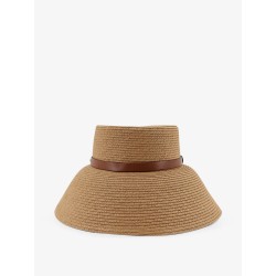 Wide-brimmed hat with metal logo on the front