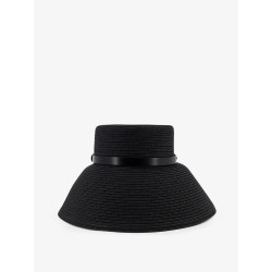 Wide-brimmed hat with metal logo on the front