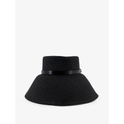 Wide-brimmed hat with metal logo on the front