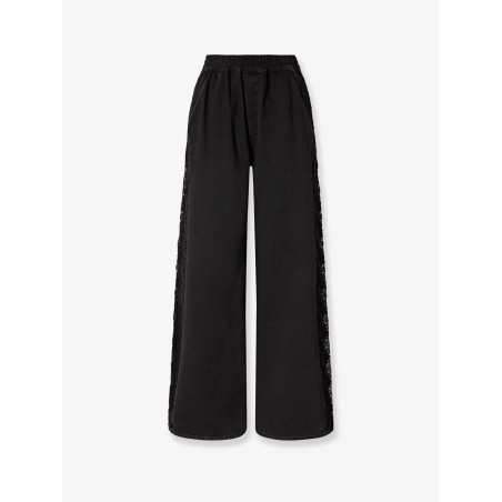 Denim trousers with lace detail on the side