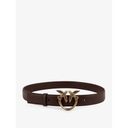 Leather belt with metal Love Birds logo