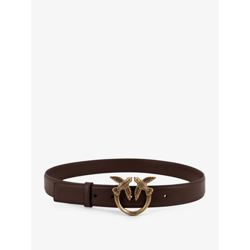 Leather belt with metal Love Birds logo