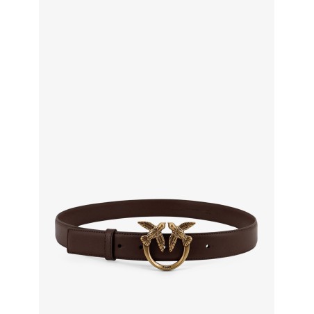 Leather belt with metal Love Birds logo