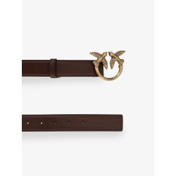 Leather belt with metal Love Birds logo