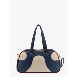 Leather crossbody bag with embroidered logo on the front