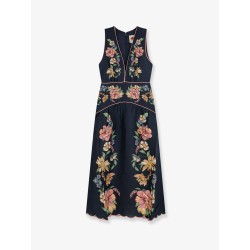 Maira long linen dress with floral print