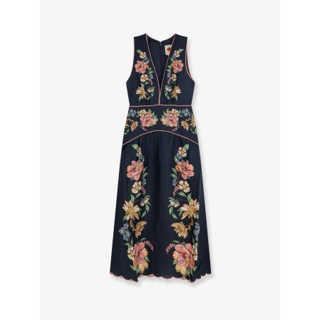 Maira long linen dress with floral print